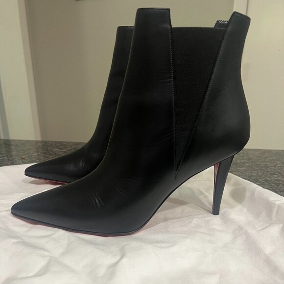 ✨ Authentic Christian Louboutin Black Leather Ankle Boots – Size 7.5B (New with - Picture 1 of 6